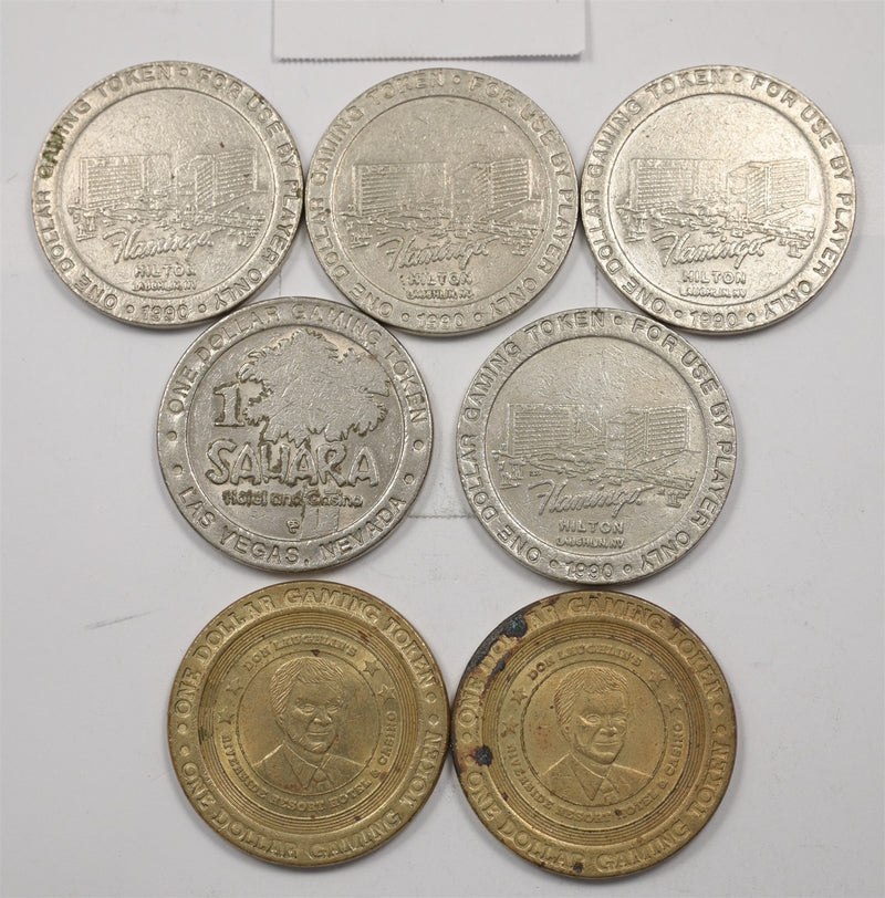 1990, 1999 Hilton & Riverside Resort $1 Casino chip token Lot of 7, P1514880