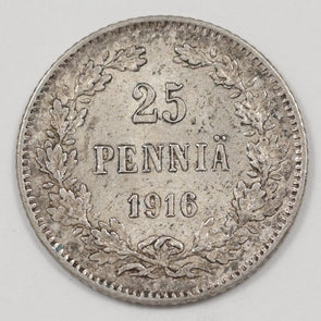 Finland 1916-S Nicholas II 25 Pennia Silver P9041681