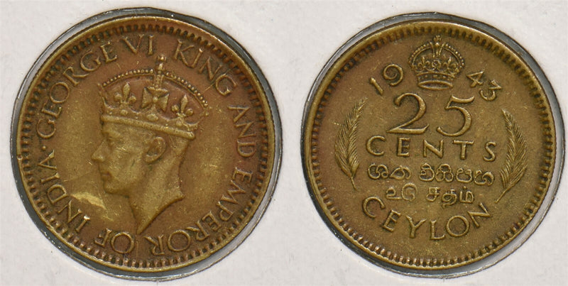Ceylon 1943 25 Cents animal P150057 combine shipping0