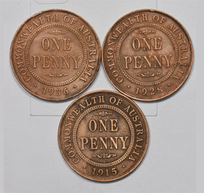 Australia 1915-H, 1928, 1936 George V Penny Lot of 3, P9029291