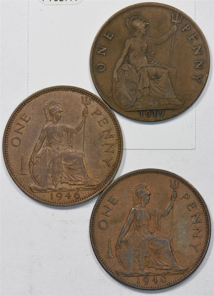 Great Britain 1919, 1946,1948 Penny Lot of 3 King George VI P902779 combine ship0