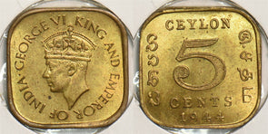 Ceylon 1944 5 Cents Ch BU P290208 combine shipping0