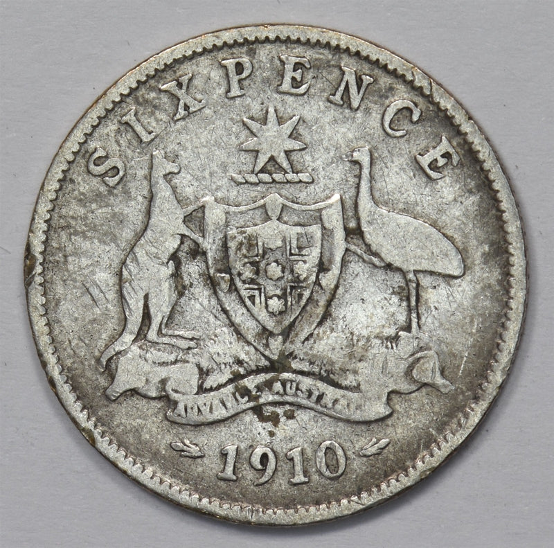 Australia 1910 George V 6 pence Silver kangaroo P9031310