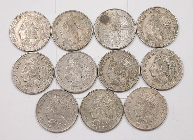 Mexico 1964-76-MO Cuauhtémoc 50 Centavos Lot of 11, P1517170