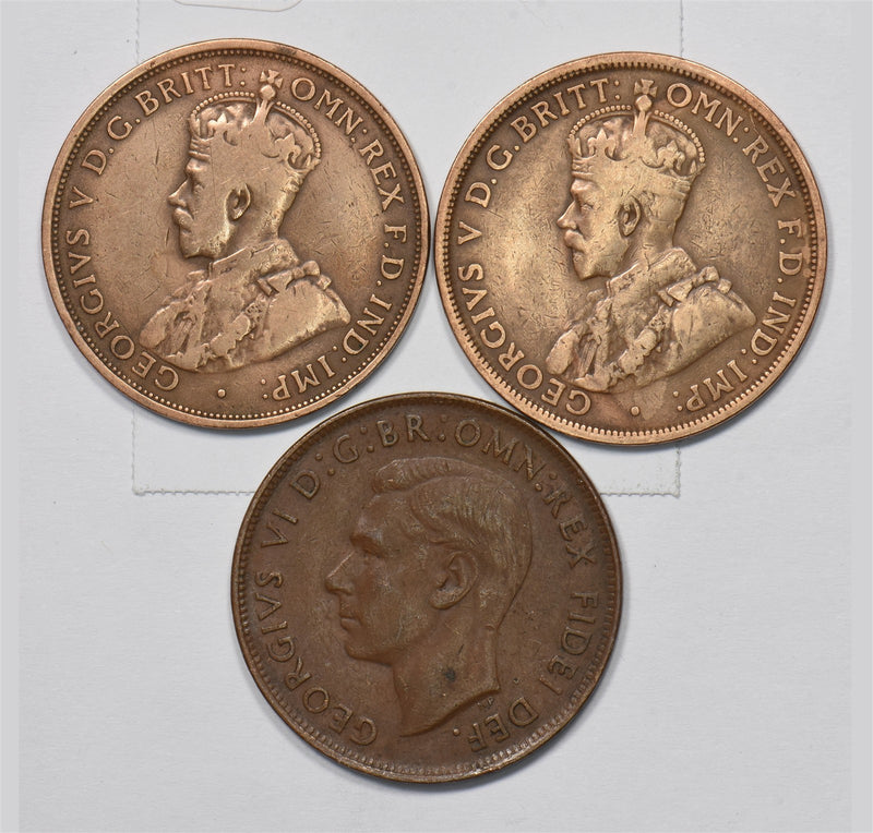 Australia 1913, 1919, 1951 George V, VI Penny Lot of 3, Kangaroo P9029230