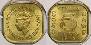 Ceylon 1945 5 Cents P290178 combine shipping0