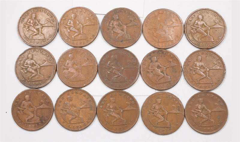 Philippines 1930s-1940s WWII Vintage Centavo Lot of 15, P1918220