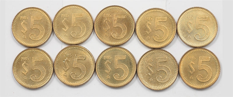 Mexico 1985-MO 5 Pesos Lot of 10, P191633 BU0