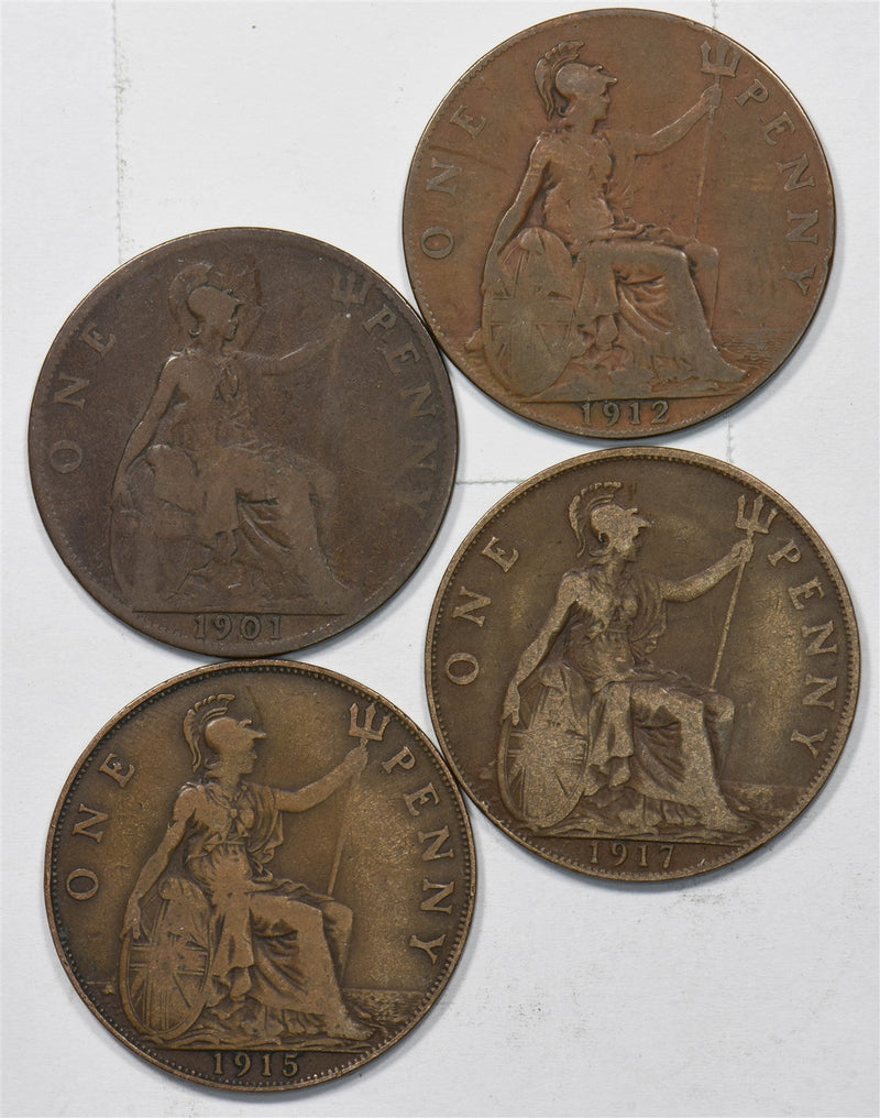 Great Britain 1901-1917 Penny Lot of 4 King George V, Victoria P902780 combine s0