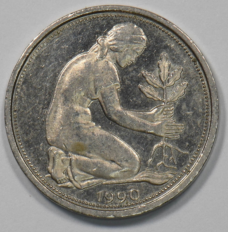 Germany 1990-A 50 Pfennig Woman Planting oak P902800 combine shipping0