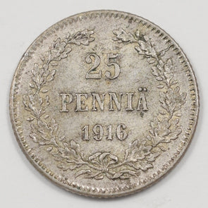 Finland 1916-S Nicholas II 25 Pennia Silver P9041591