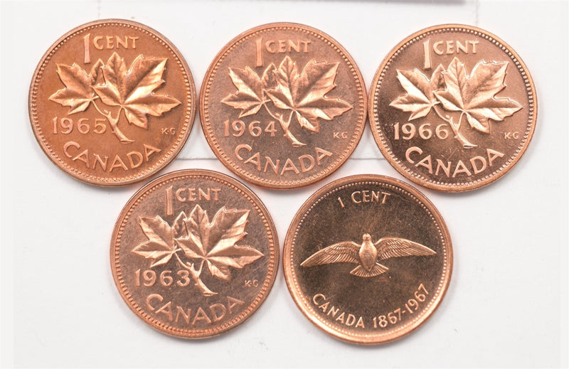 Canada 1963-1967 Elizabeth Small Cent Proof-like Lot of 5, P9038970