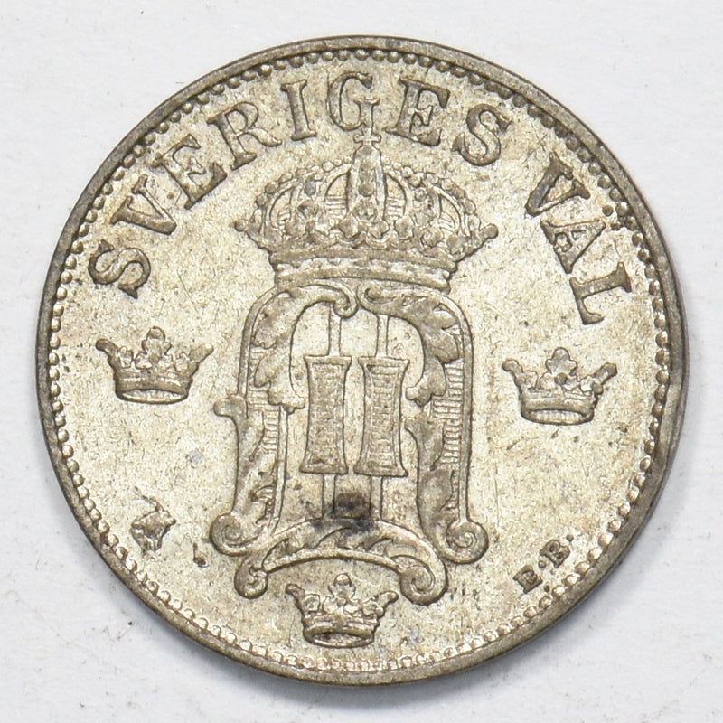 Sweden 1907-EB Oscar II 10 Öre Silver P1510220