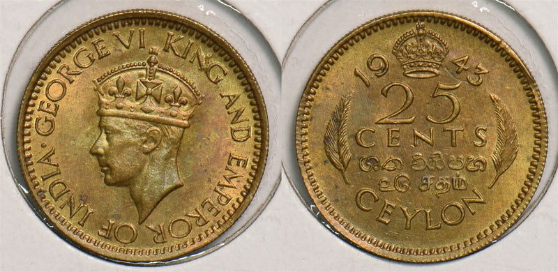 Ceylon 1943 25 Cents P290174 combine shipping0