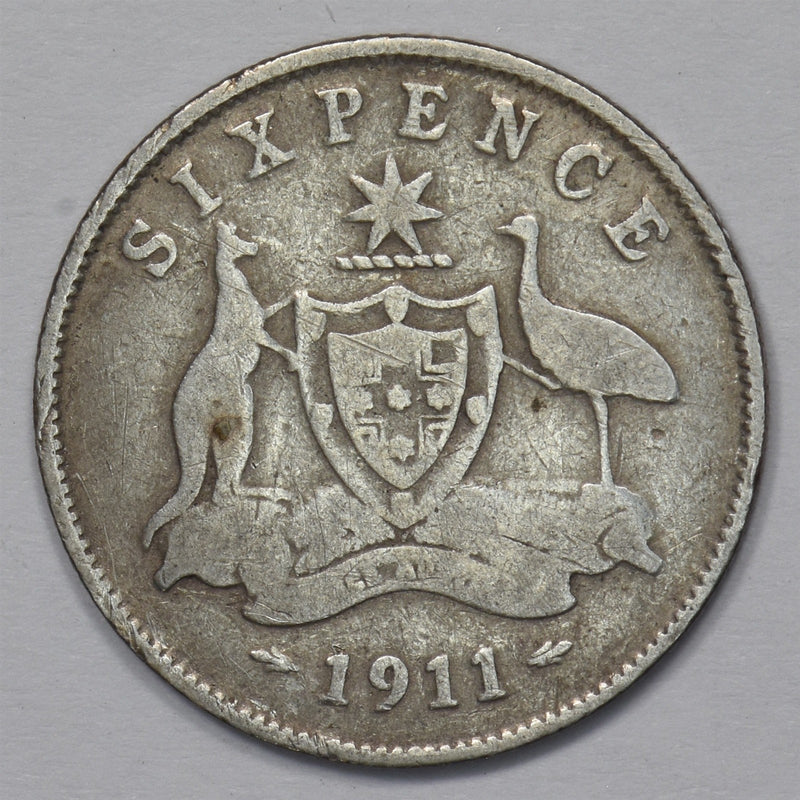 Australia 1911 George V 6 pence Silver kangaroo P903129 VG0