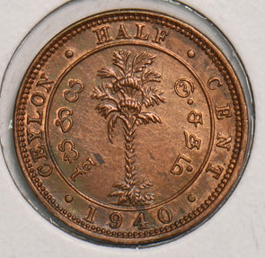 Ceylon 1940 1/2 Cent P150122 combine shipping2