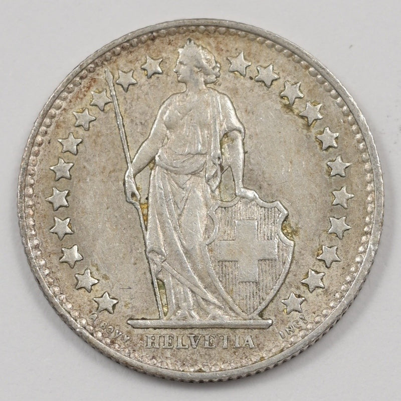 Switzerland 1956-B Standing Helvetia 1/2 Francs Silver P9039880