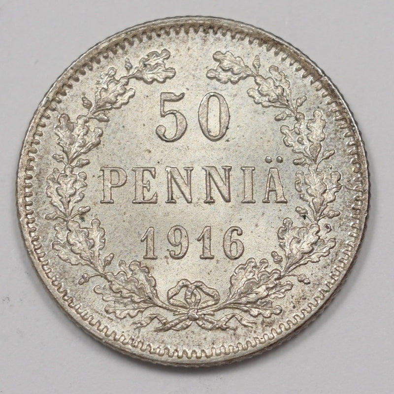 Finland 1916-S Nicholas II 50 Pennia Silver P1513560