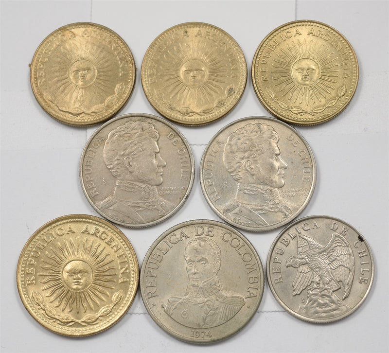 Argentina, Chile, Colombia 1974-1976 Mixed Collection of Peso, 10 Peso 50 Centav0