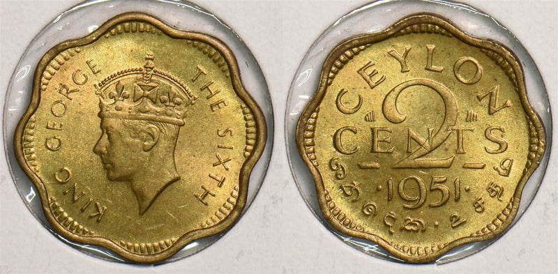 Ceylon 1951 2 Cents P290195 combine shipping0