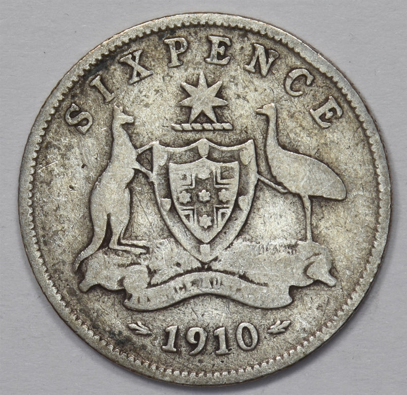 Australia 1910 George V 6 pence Silver kangaroo P9031320