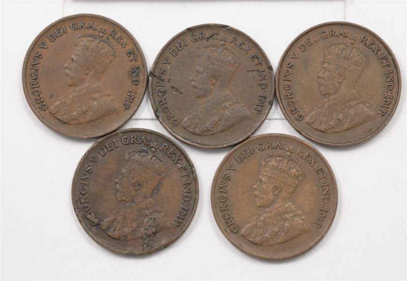 Canada 1920-1934 George V Small Cent Lot of 5, P9038960