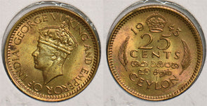 Ceylon 1943 25 Cents P290173 combine shipping0