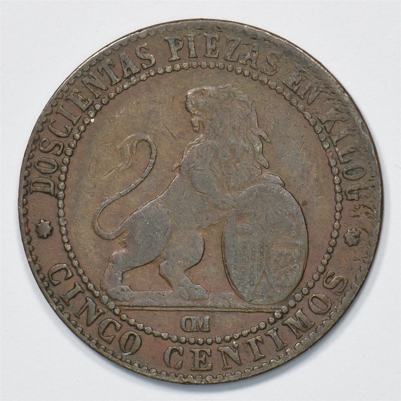 Spain 1870-OM Provisional Government 5 Centimos P9031590