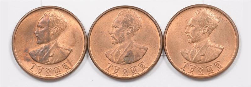 Ethiopia 1936 Haile Selassie 5 Cents Lot of 3, P240241 UNC0