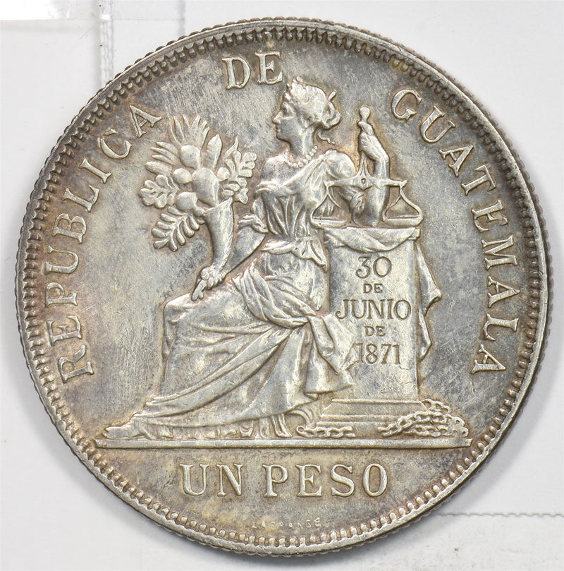 Guatemala 1894 Peso Silver Seated Justice Quetzal P490371 combine shipping0
