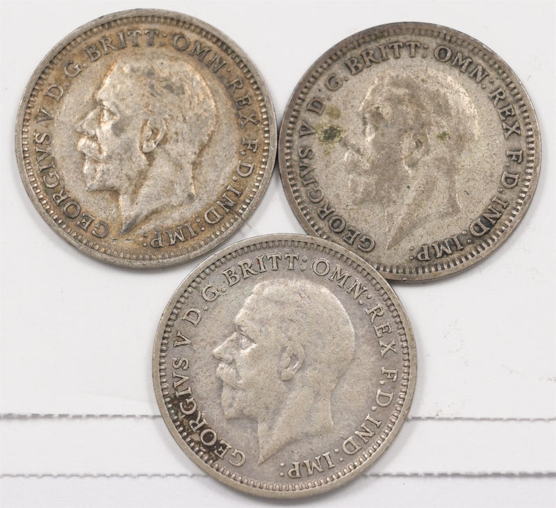 United Kingdom 1933 George V 3 Pence Silver Lot of 3 , P1917720