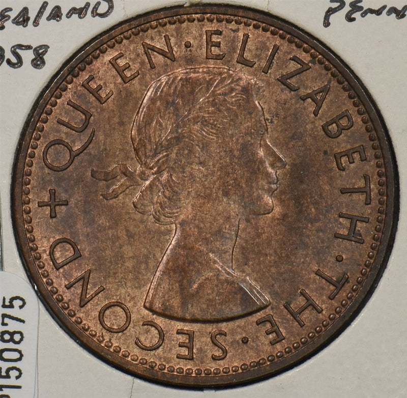 New Zealand 1958 Penny Queen Elizabeth P150875 combine shipping0