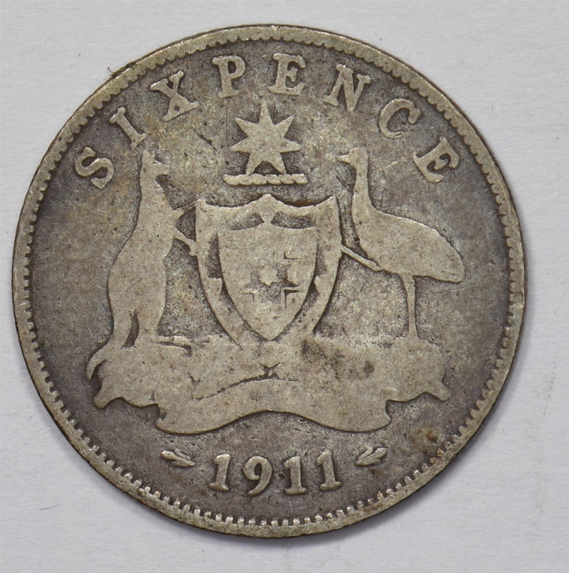 Australia 1911 George V 6 pence Silver kangaroo P9031340