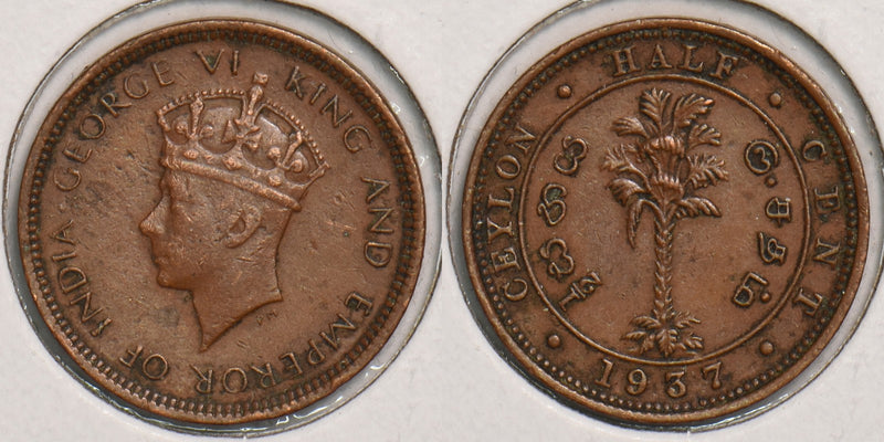 Ceylon 1937 1/2 Cent P150118 combine shipping0