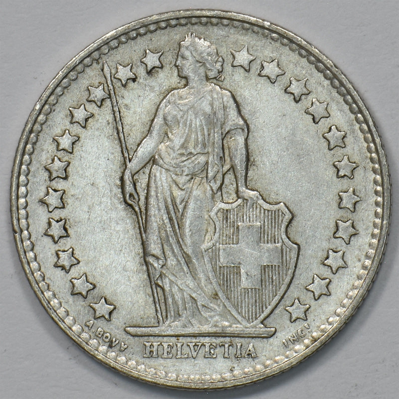 Switzerland 1953-B Helvetia Standing 1/2 Franc Silver P9029840