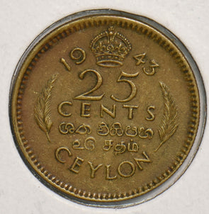 Ceylon 1943 25 Cents animal P150057 combine shipping2