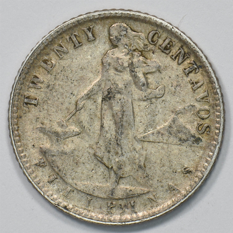Philippines 1945-D Commonwealth 20 Centavos Silver Eagle P9029650
