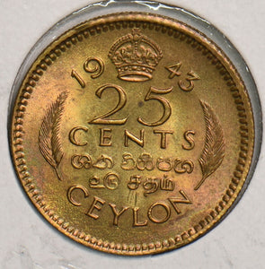 Ceylon 1943 25 Cents P290173 combine shipping2