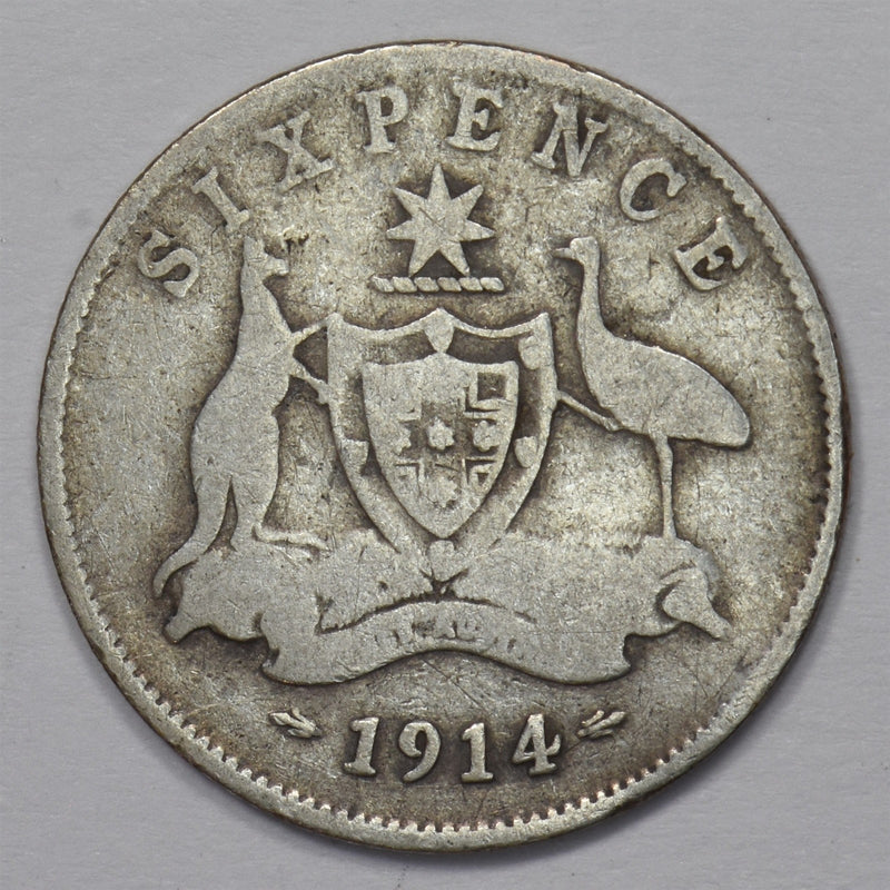 Australia 1914 George V 6 pence Silver kangaroo P9031360