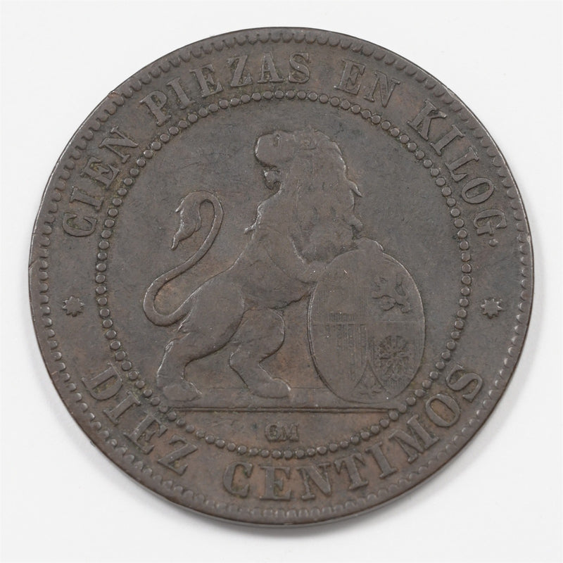 Spain 1870-OM Provisional Government 10 Céntimos P9044190