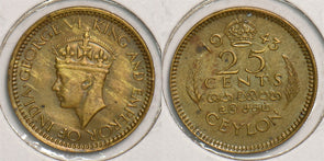 Ceylon 1943 25 Cents animal P150044 combine shipping0