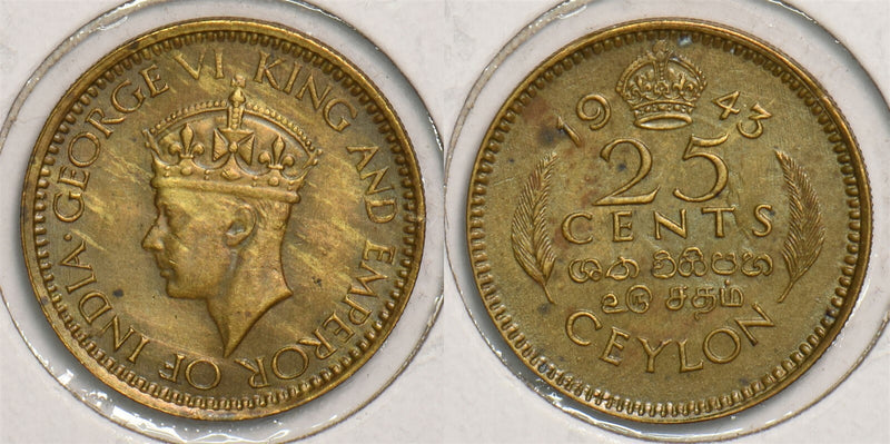 Ceylon 1943 25 Cents animal P150044 combine shipping0