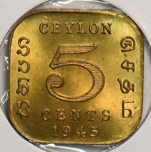 Ceylon 1945 5 Cents P290185 combine shipping2