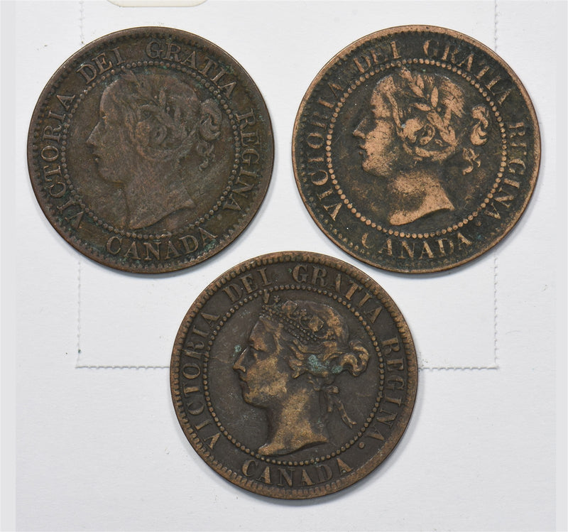 Canada 1859, 1859, 1895 Victoria Cent Lot of 3, P1511210
