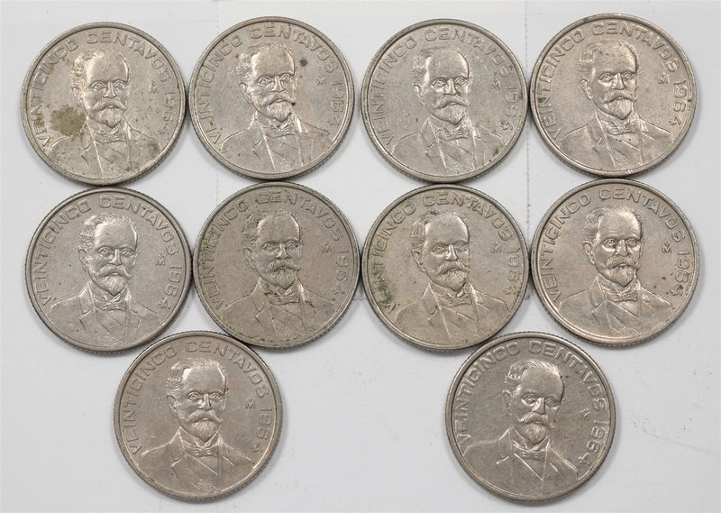 Mexico 1964-MO Francisco Madero 25 Centavos Lot of 10, P9046820