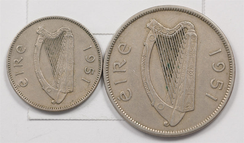 Ireland 1951 Republic Shilling, Half Crown Set of 2, P1514480