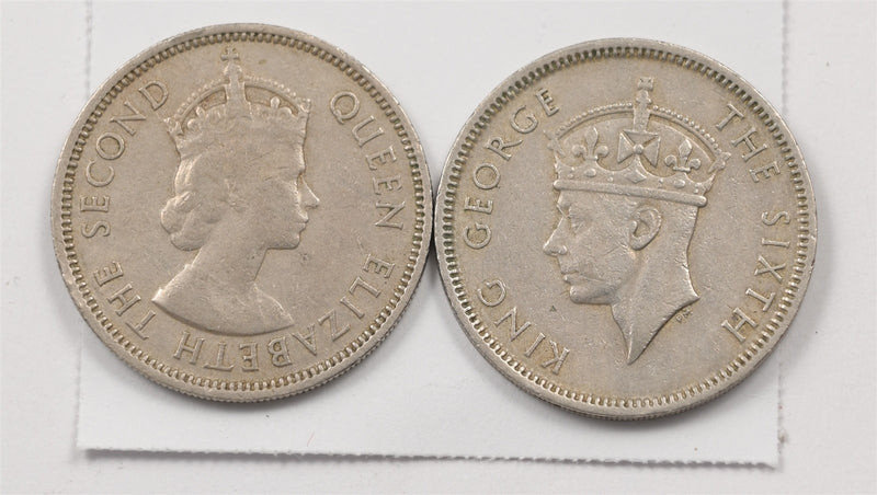 Malaya and Borneo /HK 1954, 1951 Elizabeth 20C/ George 50 Cents Lot of 2, P903890