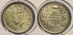 India British 1943 C 1/4 Rupee Calcotta animal P290356 combine shipping0