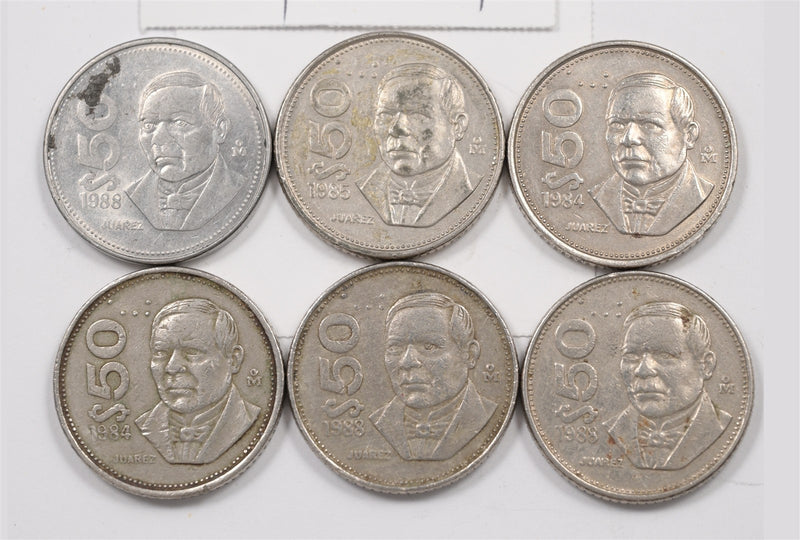 Mexico 1984-1988-MO Benito Juarez 50 Pesos Lot of 6, P1918190