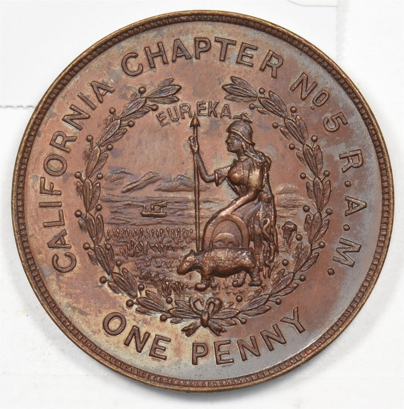US 1855 Cent Medal UNC San Francisco Masonic P490350 combine shipping0